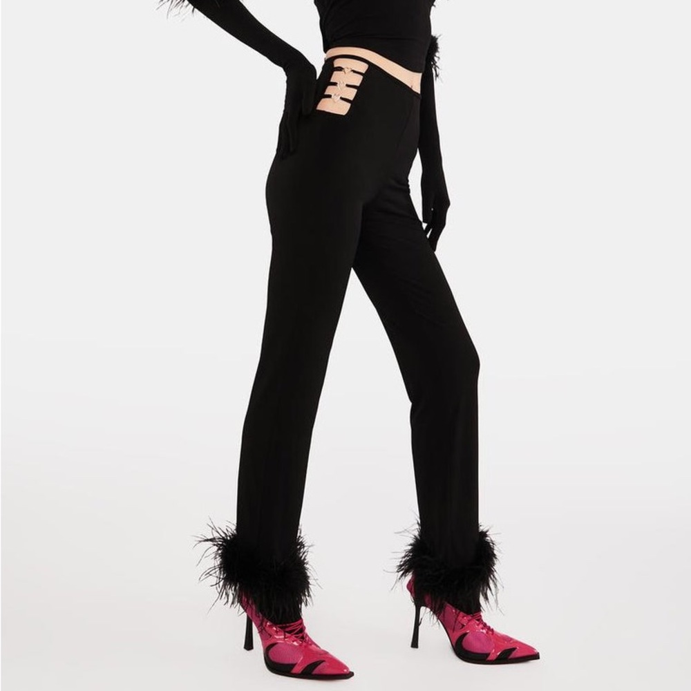 The Kript Cut Out Feather Pants Black Women's Size M Grunge Gothic Metal Hearts